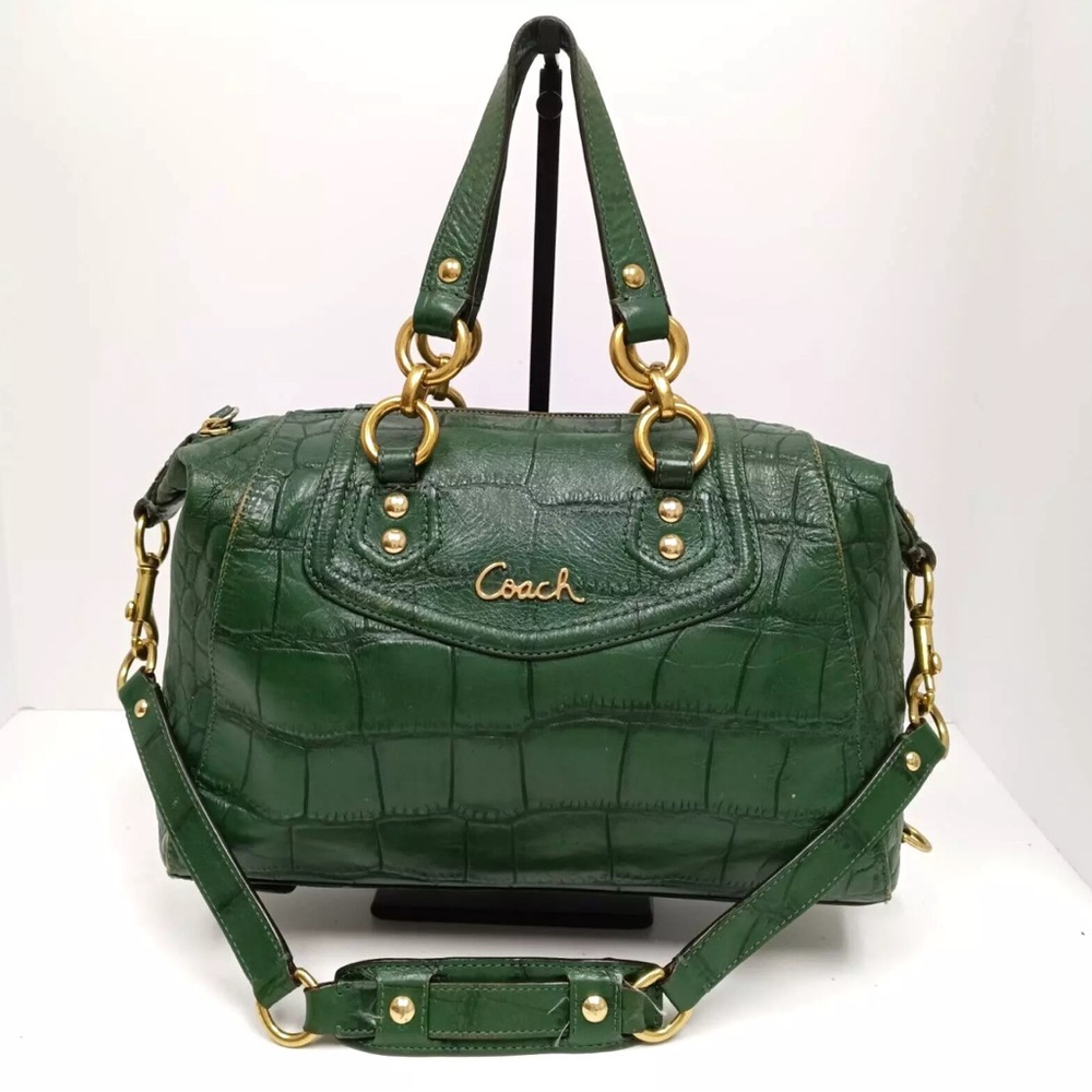 RARE Emerald Green Coach Ashley Embossed Leather Croc Alligator Handbag Xbody